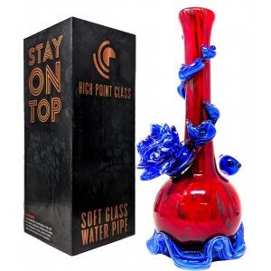 High Point Glass - 14" Scarlet Blue Climber Ripple Base Water Pipe - [MAHE-1411]