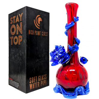 High Point Glass - 14" Scarlet Blue Climber Ripple Base Water Pipe - [MAHE-1411]