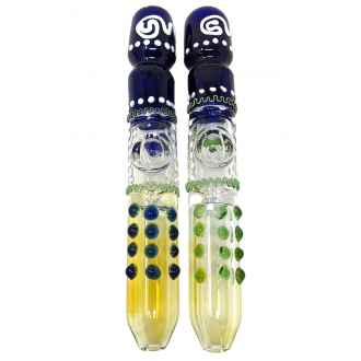 7.5" Silver Fumed Multi Marble & Dot Double Pinch Steamroller - (Pack of 2) [STJ102]