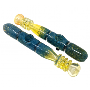 7" Silver Fumed Multi Rim Ombre Frit Double Pinch Steamroller Hand Pipe - (Pack of 2) [STJ84]