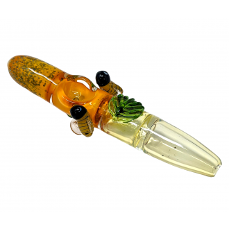 6.5" Silver Fumed Leaf & Honeybee Triple Pinch Steamroller Hand Pipe [STJ85]