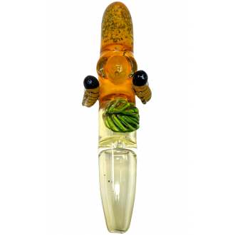 6.5" Silver Fumed Leaf & Honeybee Triple Pinch Steamroller Hand Pipe [STJ85]