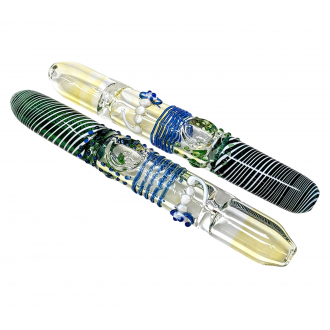 8.5" Silver Fumed Line & Dot Art Double Pinch Steamroller Hand Pipe - (Pack of 2) [STJ88]