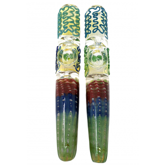 7" Silver Fumed Rake & Line Swirl Double Pinch Steamroller Hand Pipe - (Pack of 2) [STJ92]