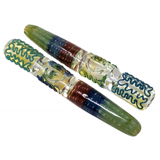 7" Silver Fumed Rake & Line Swirl Double Pinch Steamroller Hand Pipe - (Pack of 2) [STJ92]