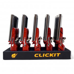CLICKIT Double Barrel Shotgun shaped Double Flame Lighter (30CT Display)