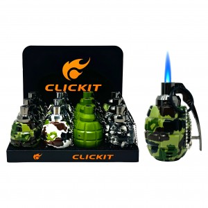 CLICKIT Large Grenade Shaped Torch Lighters (12CT Display)