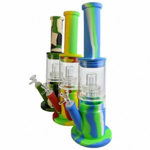 14" Silicone Body Glass UFO Perc Straight Water Pipe - [SWP070]