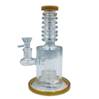 8.5" Multi Ring Neck Matrix Perc Water Pipe Rig (Milky Yellow) - [RPWAT0020]