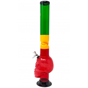 18" Acrylic Rasta Color Metal Pull Bowl Skull Water Pipe - [AJM07]