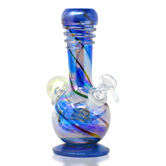 8" Ball Rounders w/ Hat & Round Base Soft Glass Waterpipe - Glass On Glass