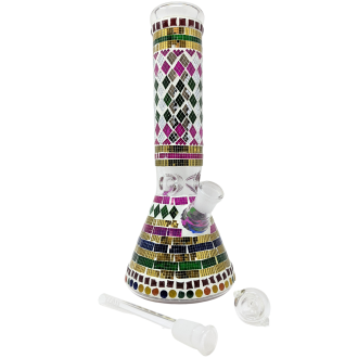 12" Hand Crafted Mirror Art Beaker Water Pipe - Assorted Designs [BK200]