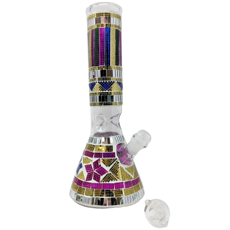 12" Hand Crafted Mirror Art Beaker Water Pipe - Assorted Designs [BK200]