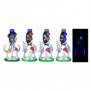 Clover Glass - 9" Mushroom Tuskorama Glow In the Dark Beaker Water Pipe [BK-069]