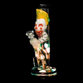 Clover Glass - 9" Crazy Clown's Crush Water Pipe - Glow in the Dark