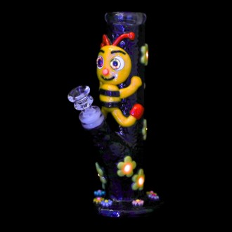 Clover Glass - 9" Buzzed & Blooming Water Pipe - Glow in the Dark