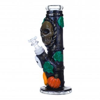 Clover Glass - 9" Dark Wood Skull Pumpkin Patch Water Pipe