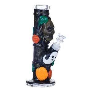 Clover Glass - 9" Dark Wood Skull Pumpkin Patch Water Pipe