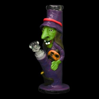 Clover Glass - 9" Ghostly Green Witch Water Pipe - Glow in the Dark