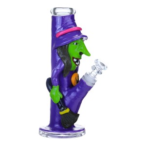 Clover Glass - 9" Ghostly Green Witch Water Pipe - Glow in the Dark