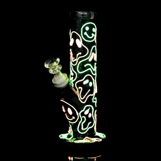 Clover Glass - 9" Smiley Faces Drip Water Pipe - Glow in the Dark