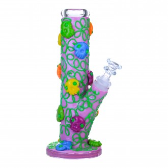 Clover Glass - 9" Deadly Hits Graffitti Emoji Water Pipe - Glow in the Dark