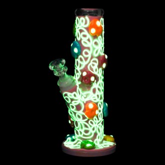 Clover Glass - 9" Deadly Hits Graffitti Emoji Water Pipe - Glow in the Dark