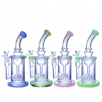 Clover Glass - 10" Bent Neck Cylindrical Showerhead Perc Water Pipe