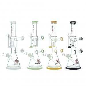 Chill Glass - 18.5" Dual Joint & Mouthpiece Shower Head Perc Beaker Water Pipe - [JLA-37]