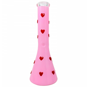14" In the Heart's Embrace: Romantic Pink Red Elixir Beaker Water Pipe - [GB728]