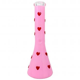 14" In the Heart's Embrace: Romantic Pink Red Elixir Beaker Water Pipe - [GB728]