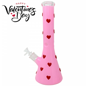 14" In the Heart's Embrace: Romantic Pink Red Elixir Beaker Water Pipe - [GB728]