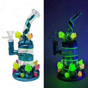 8" Fungal Fiesta Glow in the Dark Mushroom Water Pipe - A [GB959-A]