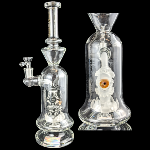 BIIGO Glass By Lookah - 14" Clear Glass Sand Blasted Eye Perc Water Pipe - [GT032]