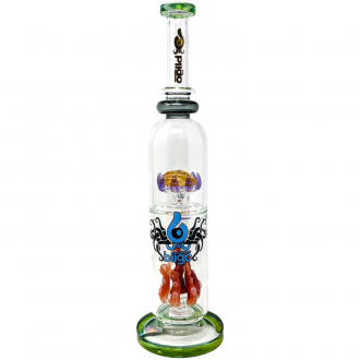 BIIGO Glass By Lookah - 15.5" Duo CreepGaze & TentaFun Perc Water Pipe - Transparent Black  [GT055]