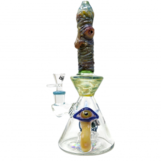 10" BIIGO Glass By Lookah Red Multi Devil Eye Matrix Perc Beaker Water Pipe - [GT065]