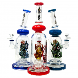 BIIGO Glass By Lookah - 12" Poly-Horned Splendor Spectacle Perc Water Pipe - [GTG-16]