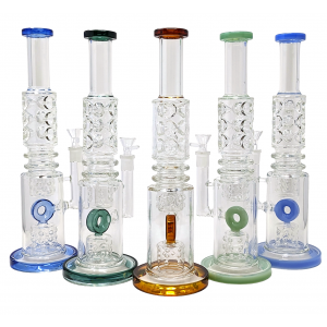 14" Multi Pinch Double Tube Donut Perc Water Pipe - [HAJ-2219]