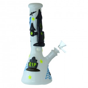 9.5" 3D Spooky Boo Halloween Beaker Water Pipe - Glow in the Dark