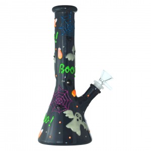 9.5" Spooky Boo Halloween Beaker Water Pipe - Glow in the Dark