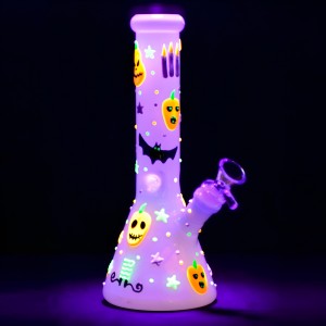 9.5" Spooky Boo Halloween Beaker Water Pipe - Glow in the Dark