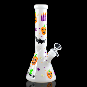 9.5" Spooky Boo Halloween Beaker Water Pipe - Glow in the Dark