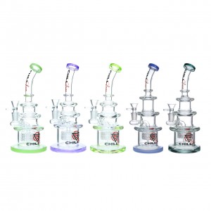 CG - 9" Chill Glass Bent Neck Perc Water Pipe - [JLD-64] 