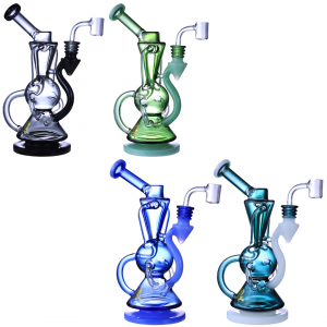 Chill Glass - 9" Intricate Design Angled Neck Vortex Recycler Dab Rig