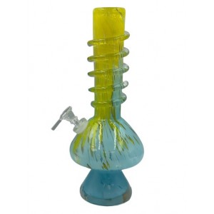 12" Mushroom Bottom Dual Color with Rings Soft Glass Water Pipe - Glass On Glass [L3702]