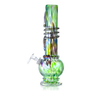 12" Round Bottom with Coil Wrap Water Pipe Soft Glass - Glass On Glass [P21399-1G] 