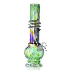 12" Round Bottom with Coil Wrap Water Pipe Soft Glass - Glass On Glass [P21399-1G] 