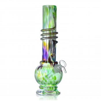 12" Round Bottom with Coil Wrap Water Pipe Soft Glass - Glass On Glass [P21399-1G] 