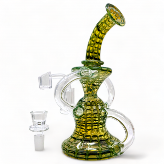 8" Lacework-Marvel Fumed Art W/ 4mm Quartz Banger Recycler - [RC11]