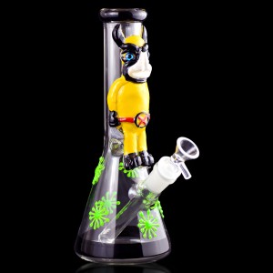 10" Woofing Yellow Fun with Hand Painted 3D Beaker Bong - Glow in the Dark